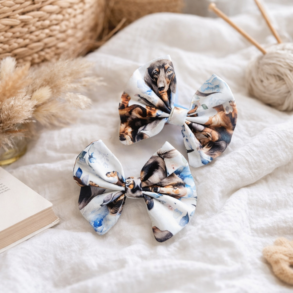 Dashound Pigtail Hair Bow Clips