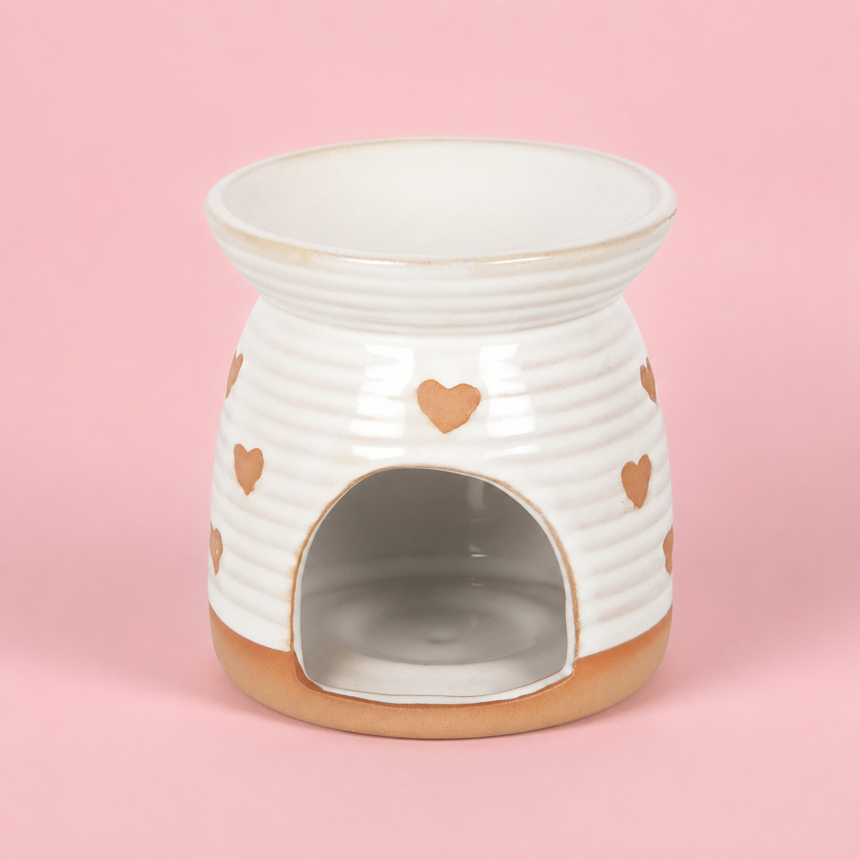 Beige Heart Print Tealight Wax Melt Warmer