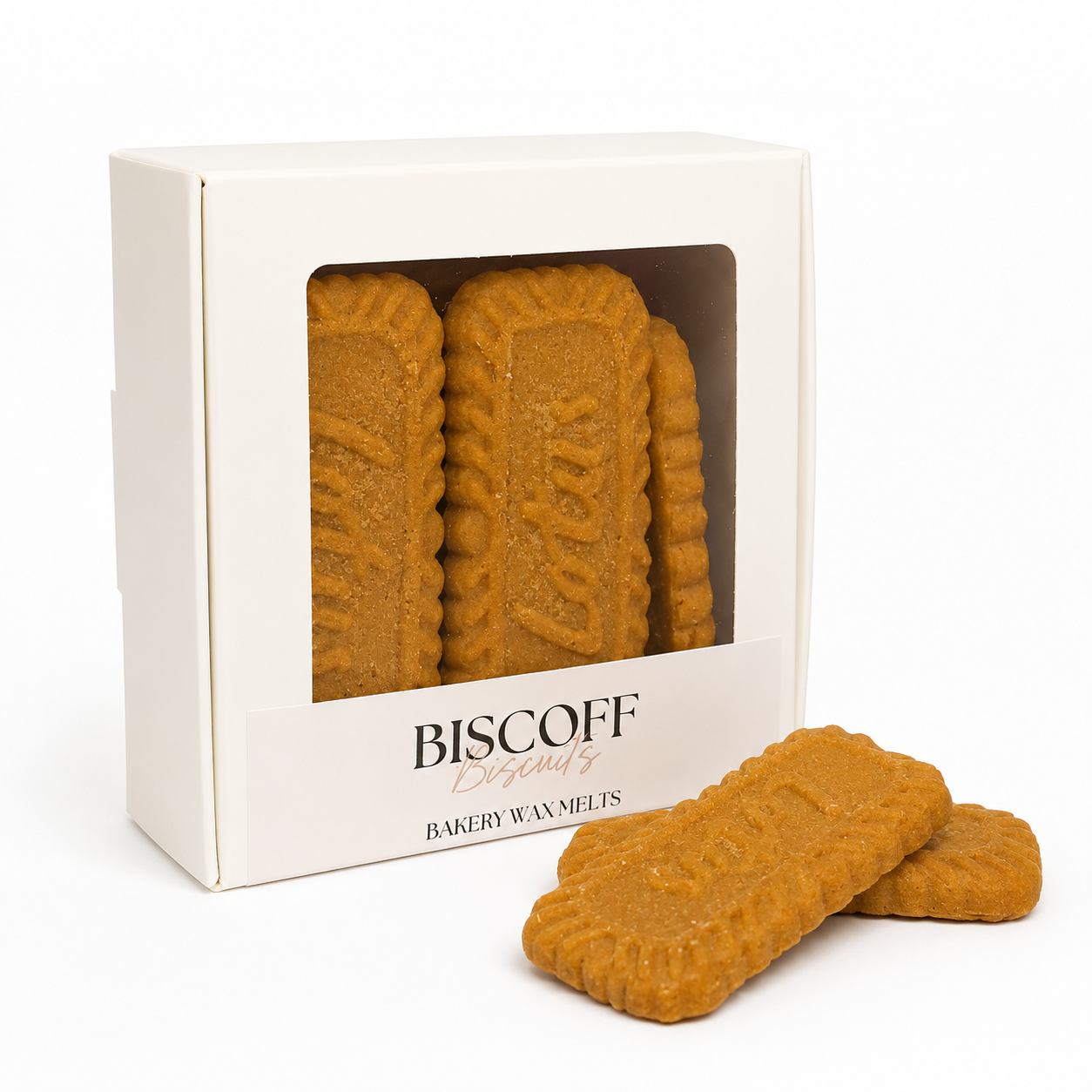 Biscoff bakery wax melts in a white box on a white background