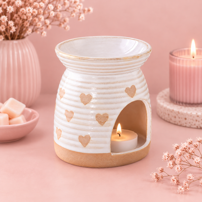 Beige Heart Print Tealight Wax Melt Warmer