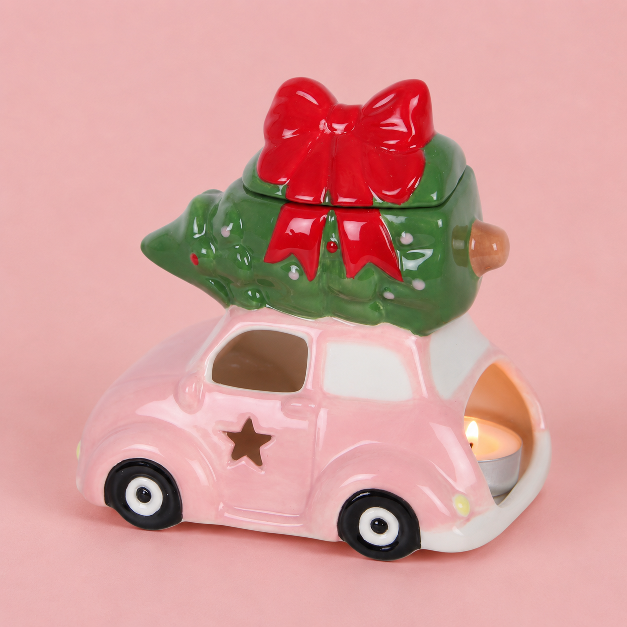 Pink Car with Christmas Tree Tealight Wax Melt Warmer