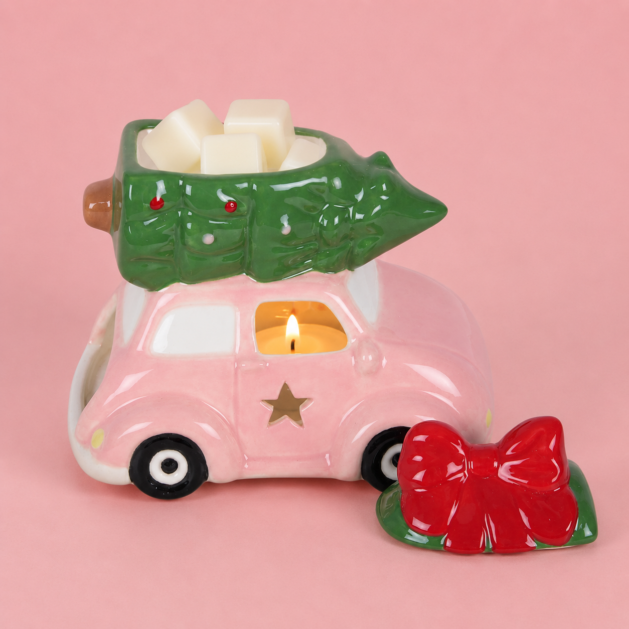Pink Car with Christmas Tree Tealight Wax Melt Warmer