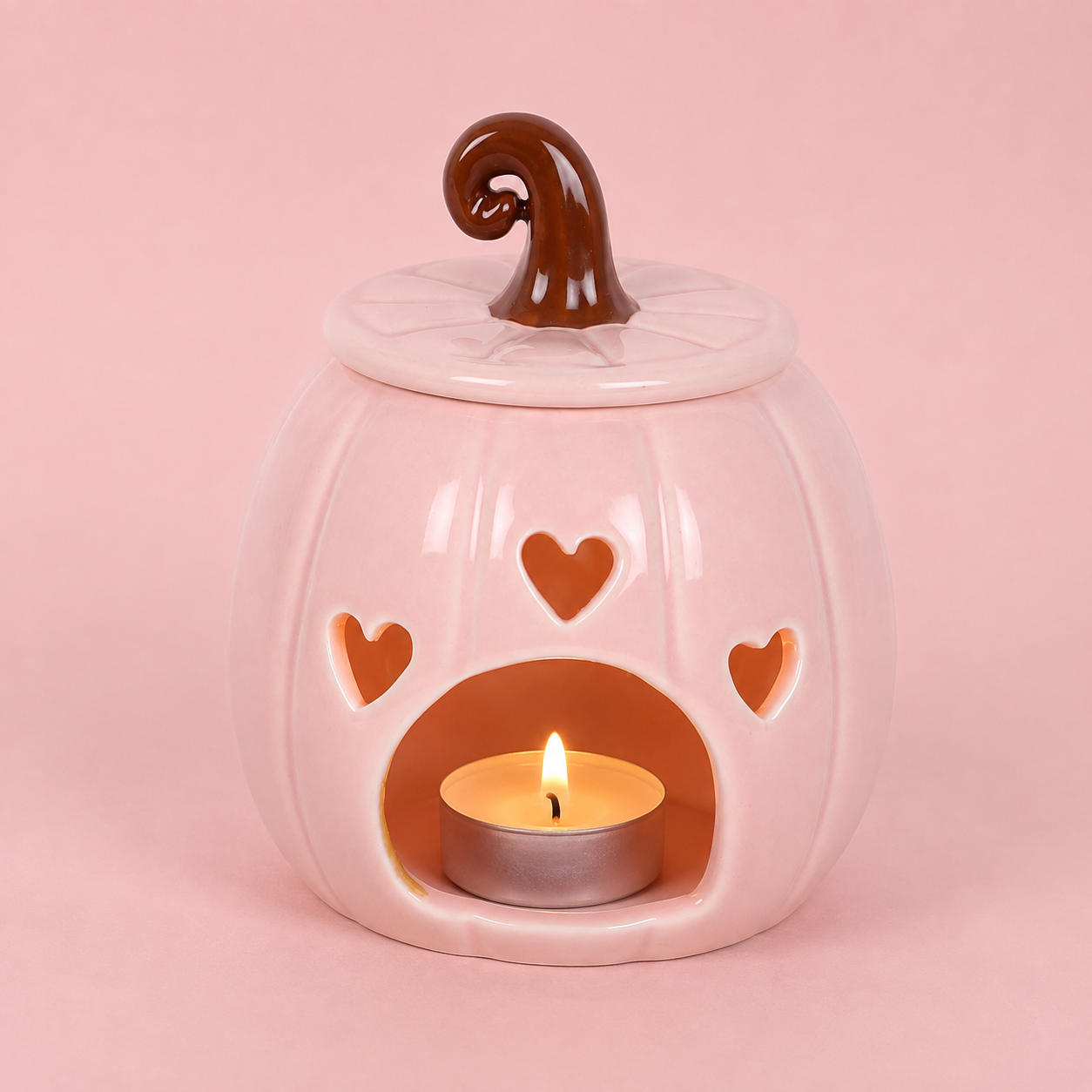 Pink Curly Pumpkin Tealight Wax Melt Warmer
