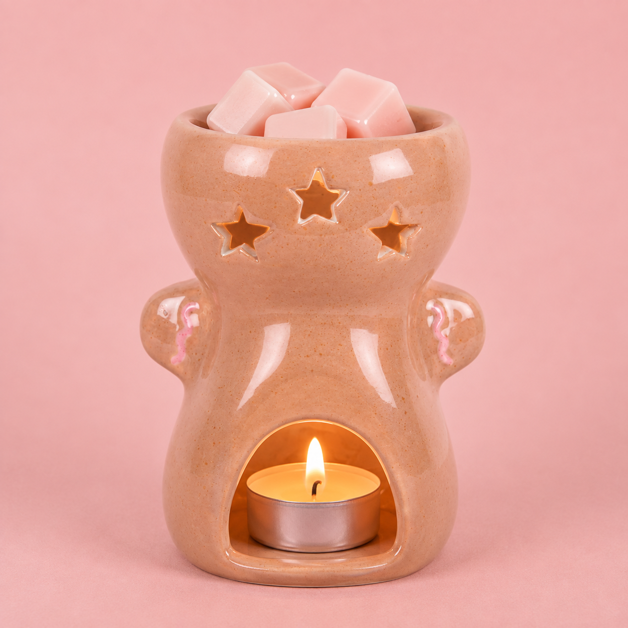 Pink Gingerbread Man Tealight Wax Melt Warmer