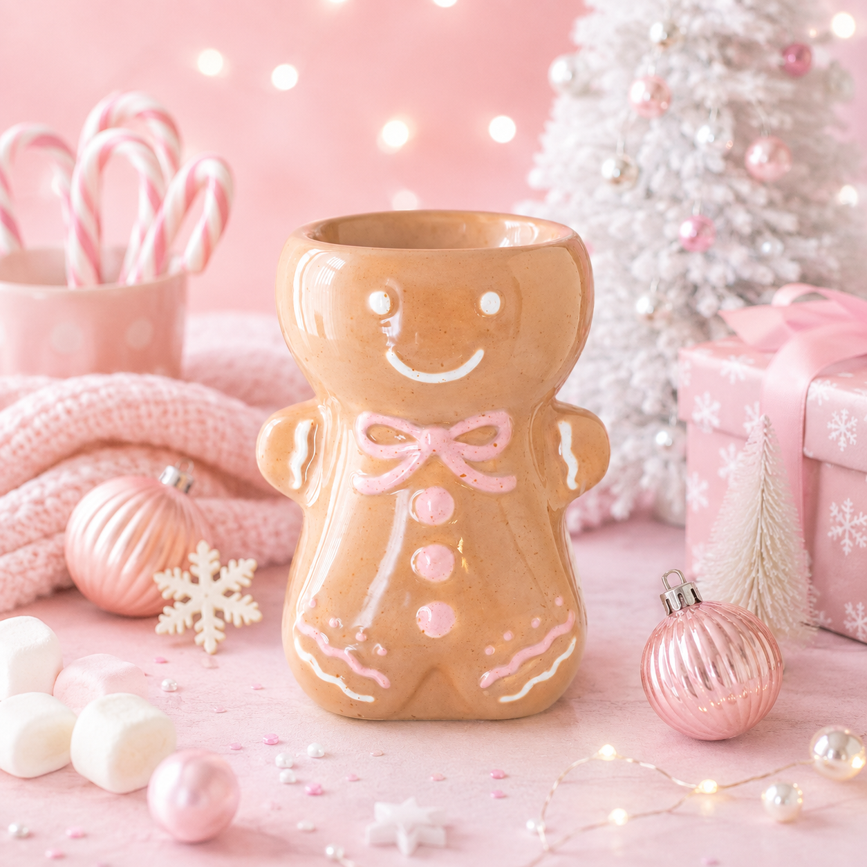 Pink Gingerbread Man Tealight Wax Melt Warmer