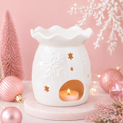 Iridescent White Snowflake Tealight Wax Melt Warmer
