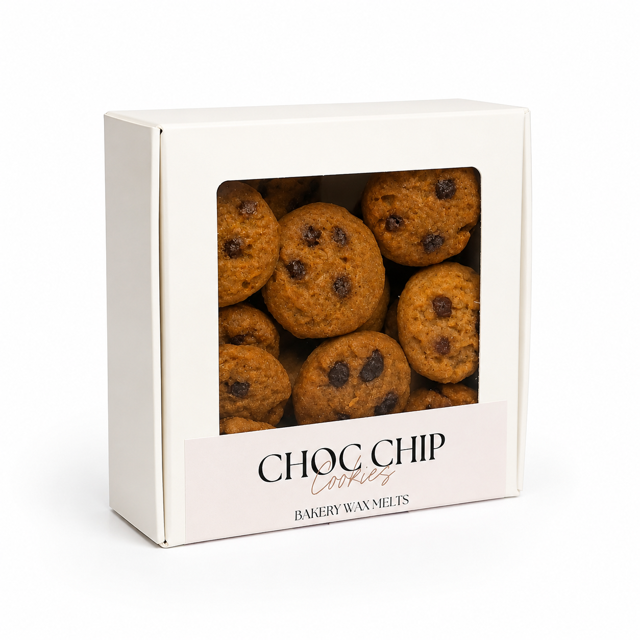 Box of Choc Chip cookies with clear window on a white background