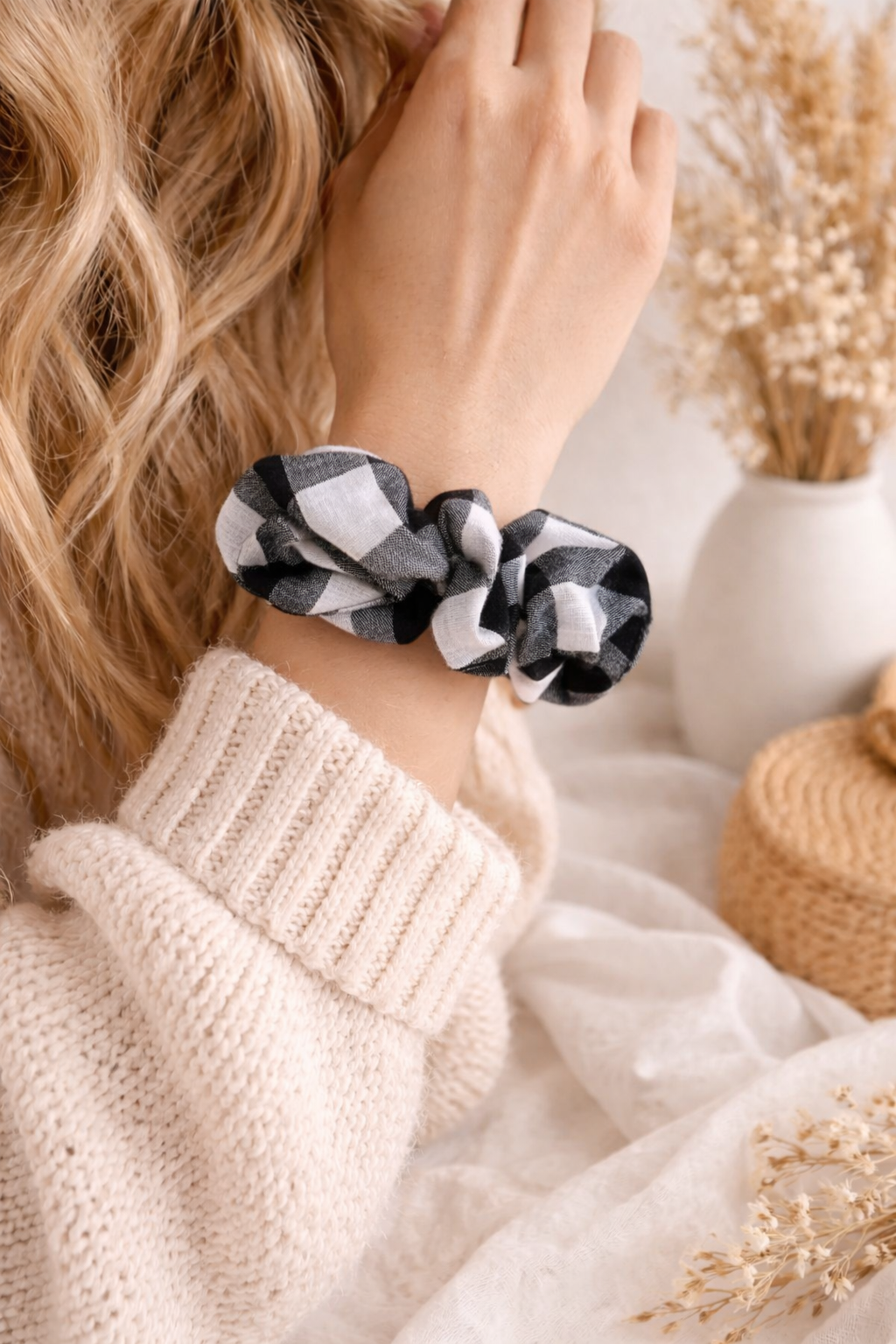 Black Gingham Scrunchie