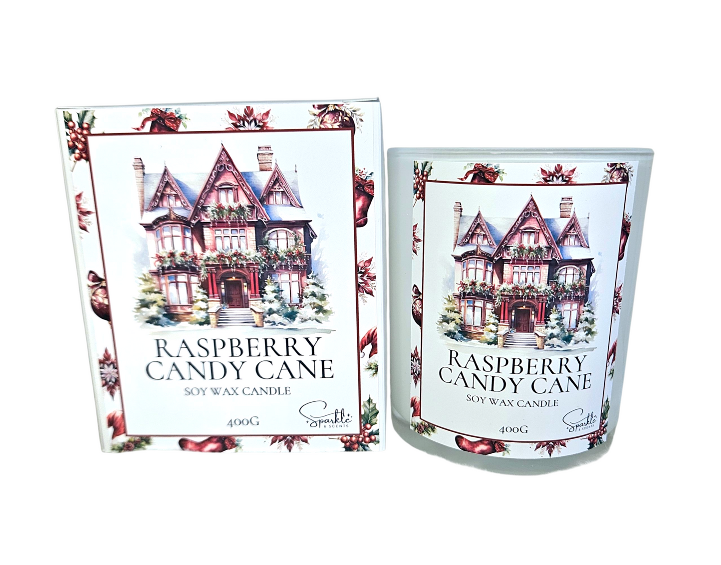 Raspberry Candy Cane Soy Candle