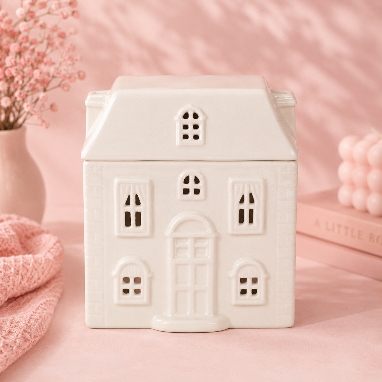 White Christmas House Ceramic Tealight Wax Warmer