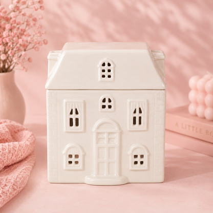 White Christmas House Ceramic Tealight Wax Warmer