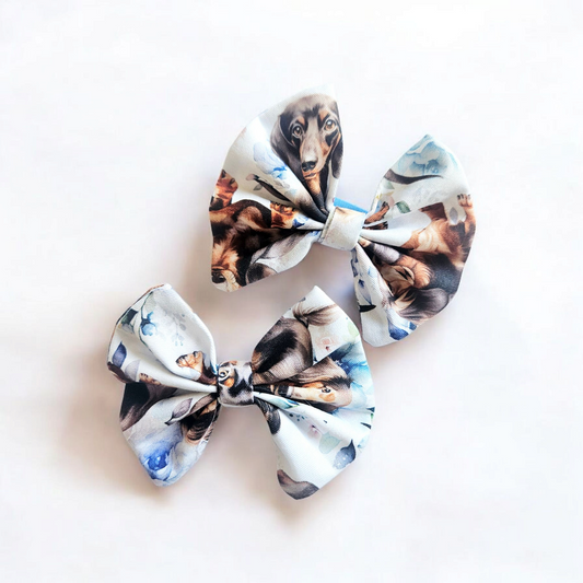 Dashound Pigtail Hair Bow Clips