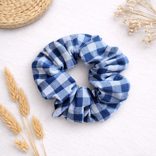 Blue Gingham Scrunchie
