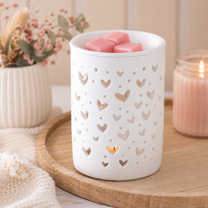 White Heart Cut Out Tealight Wax Warmer