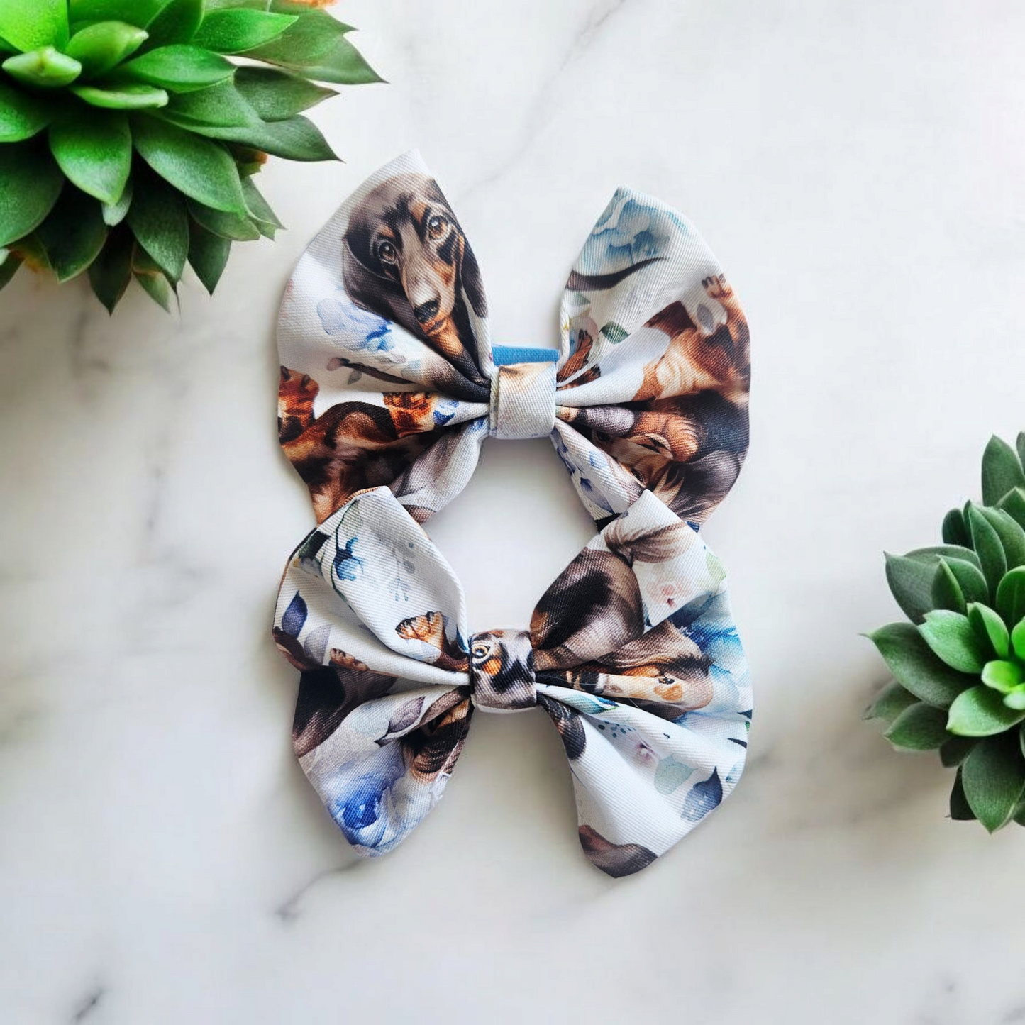 Dashound Pigtail Hair Bow Clips