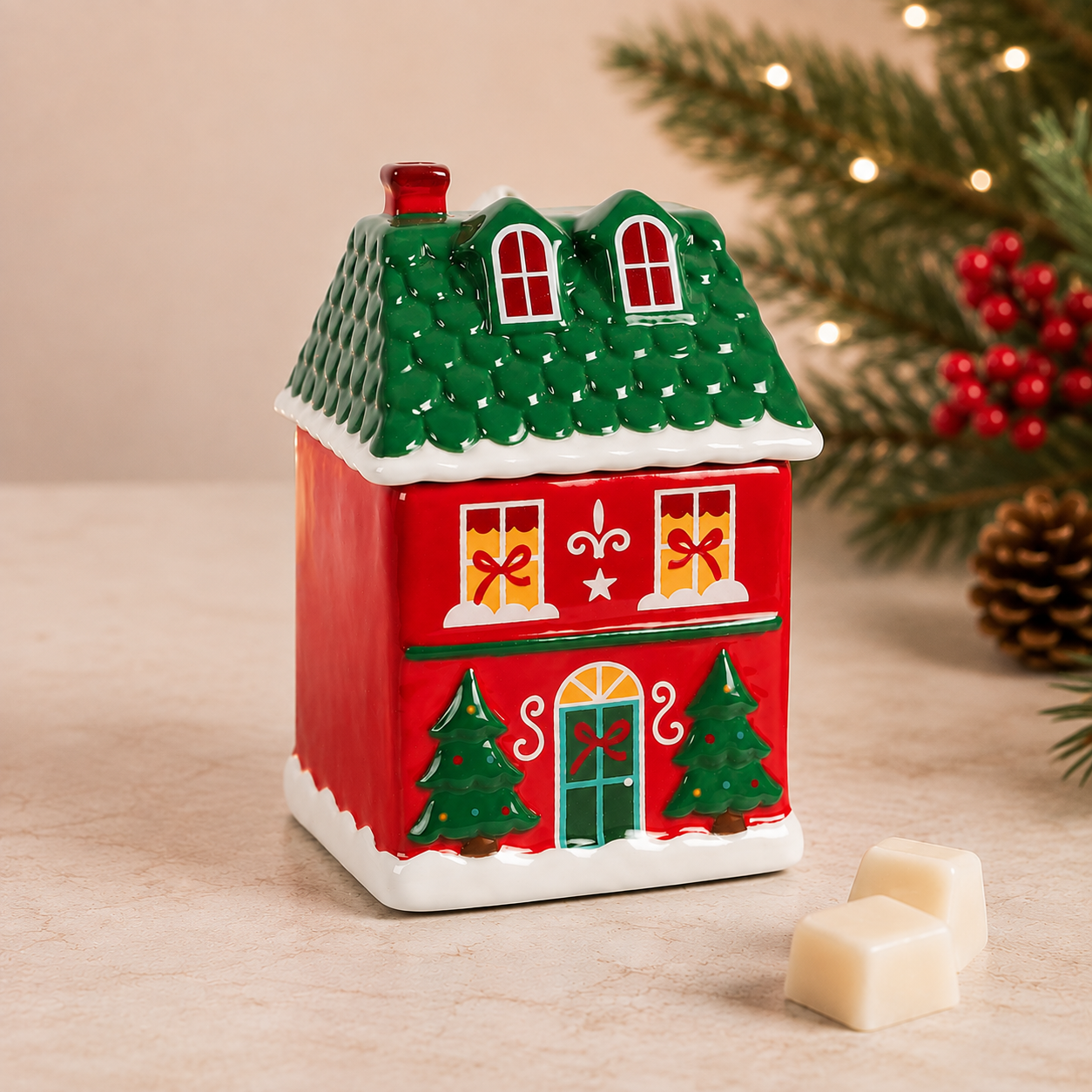 Red Christmas House Tealight Wax Melt Warmer